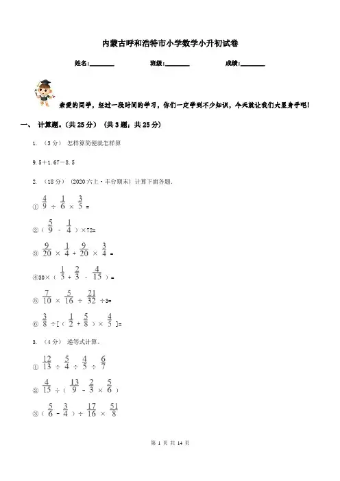 内蒙古呼和浩特市小学数学小升初试卷