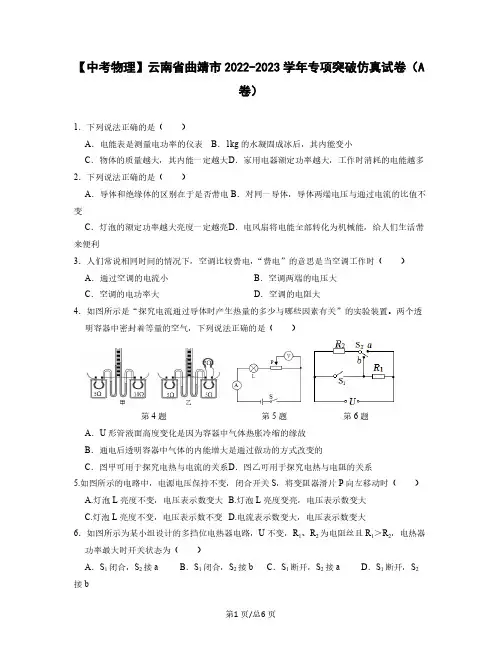 【中考物理】云南省曲靖市2022-2023学年专项突破仿真试卷(A卷)