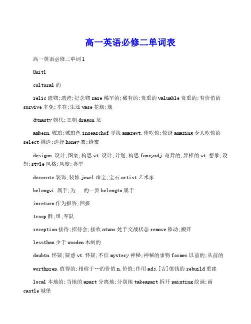 高一英语必修二单词表