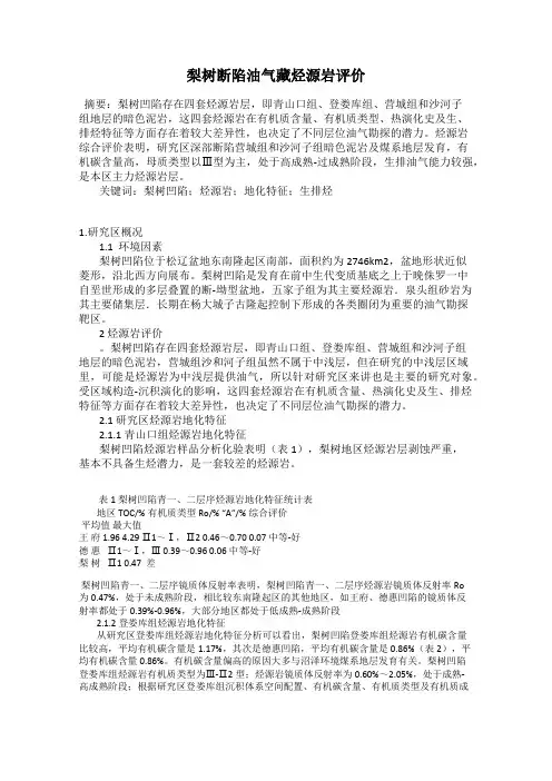 梨树断陷油气藏烃源岩评价