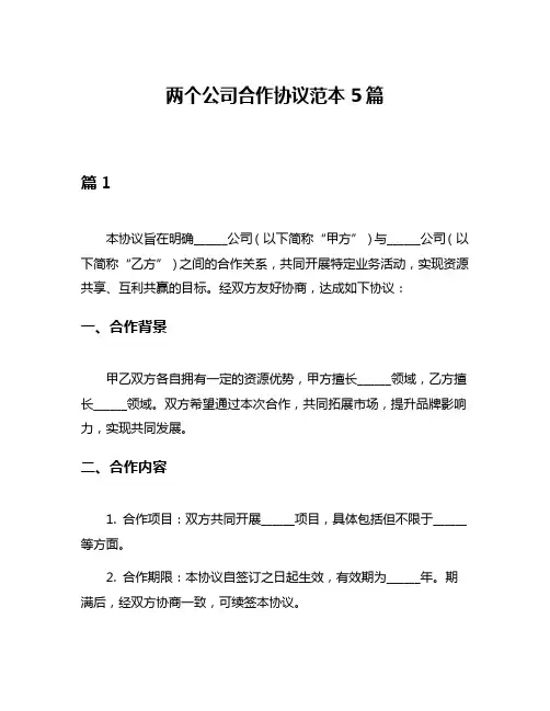 两个公司合作协议范本5篇