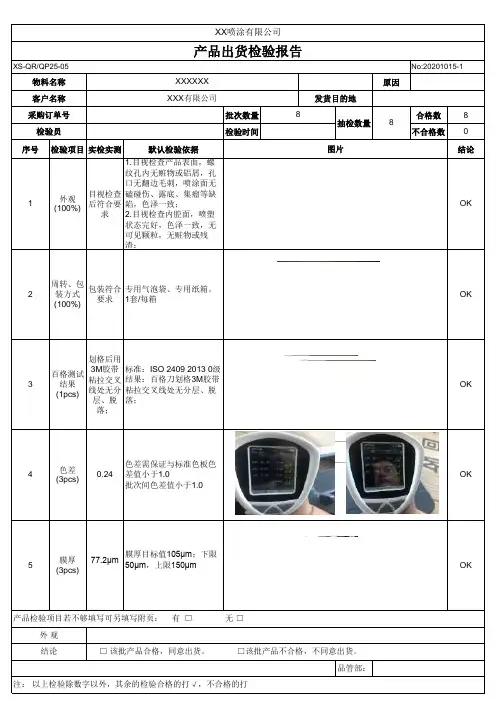 喷塑厂产品出货检验报告
