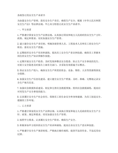 各级签订的安全生产承诺书