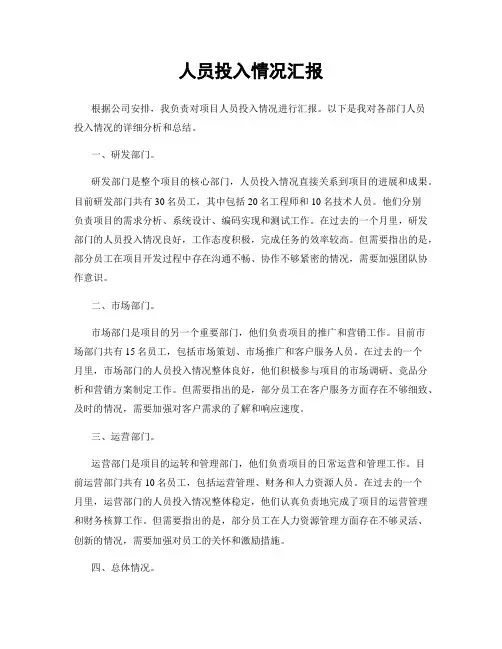人员投入情况汇报