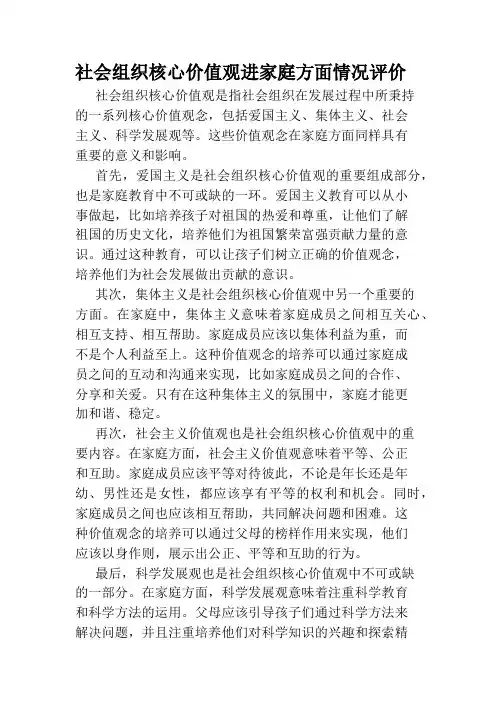 社会组织核心价值观进家庭方面情况评价