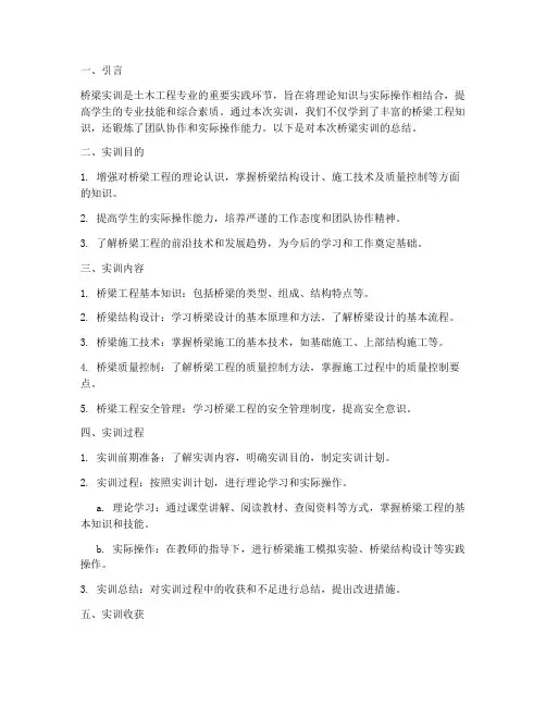 桥梁实训报告万能总结范文