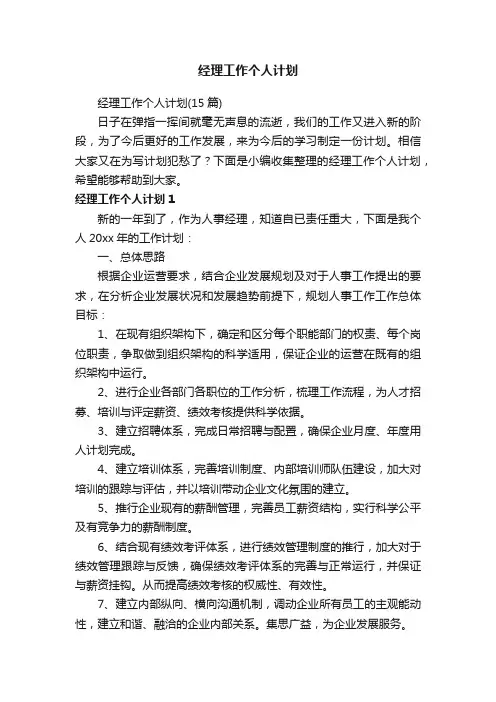 经理工作个人计划