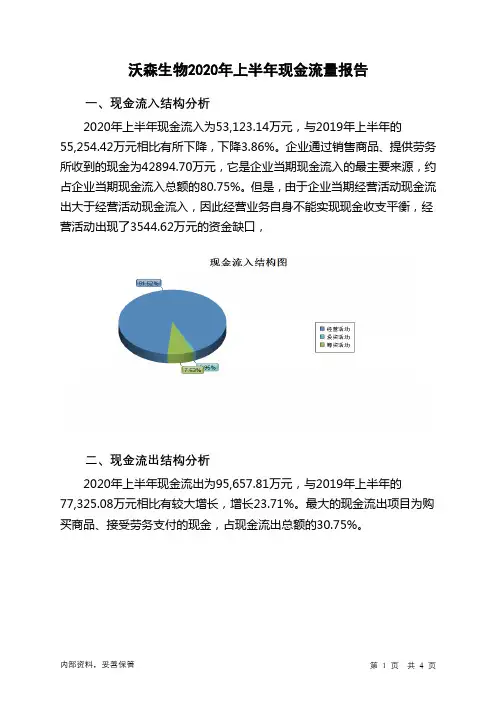 沃森生物2020年上半年现金流量报告