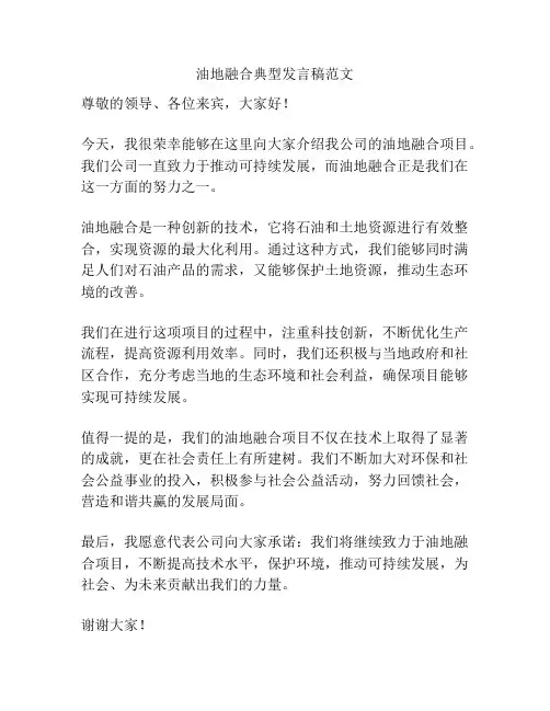 油地融合典型发言稿范文