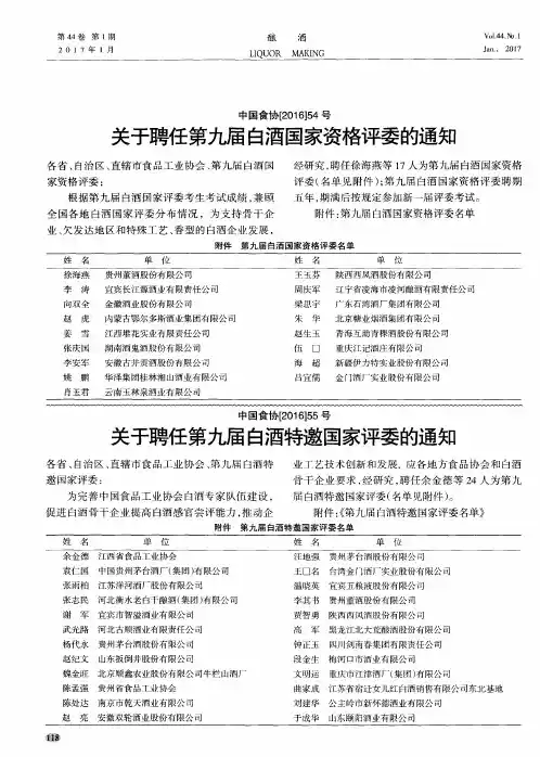 关于聘任第九届白酒国家资格评委的通知