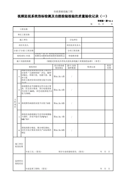 视频监视系统指标检测及功能检验检验批质量验收记录(一)(二)