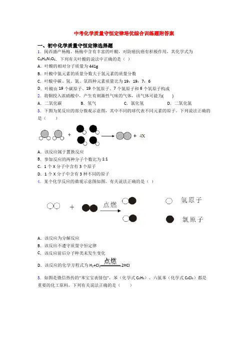 中考化学质量守恒定律培优综合训练题附答案
