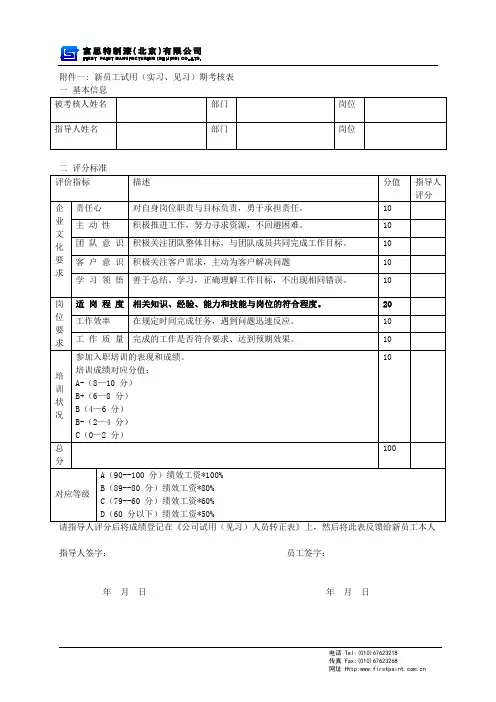 新员工试用(实习、见习)期考核表-销售类(2)