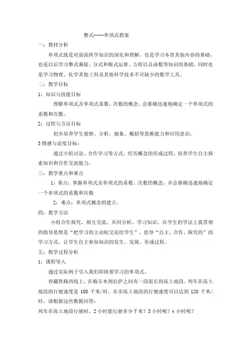 单项式教案