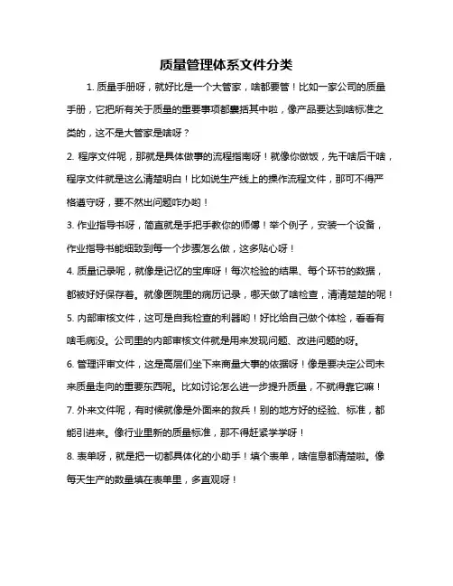 质量管理体系文件分类