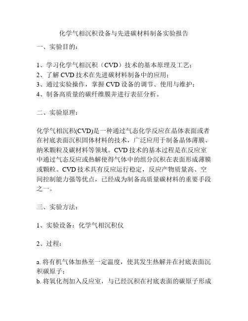 化学气相沉积设备与先进碳材料制备实验报告