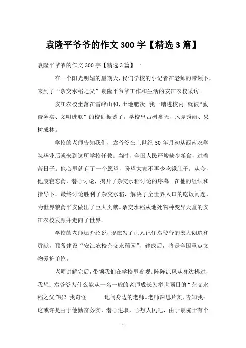 袁隆平爷爷的作文300字【3篇】