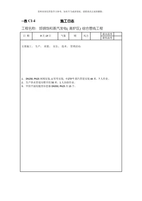 施工日志样稿模板