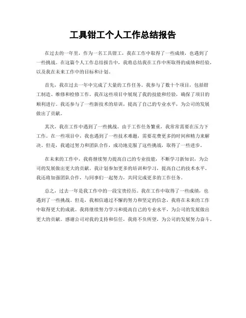 工具钳工个人工作总结报告