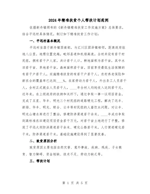 2024年精准扶贫个人帮扶计划范例（二篇）