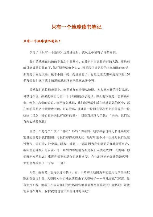 只有一个地球读书笔记