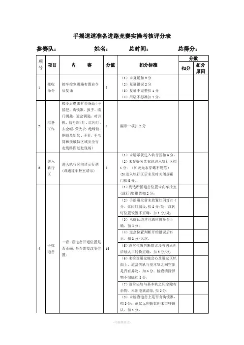 地铁手摇道岔作业评分标准