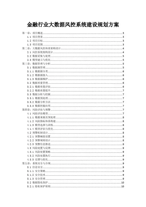 金融行业大数据风控系统建设规划方案