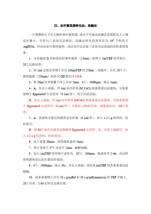 农杆菌直接转化法：冻融法