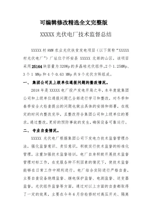 XXXX电厂技术监督工作总结精选全文完整版