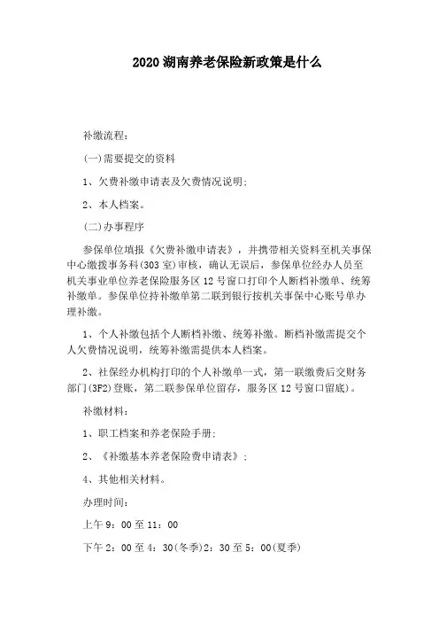 2020湖南养老保险新政策是什么