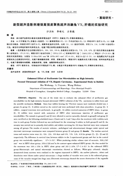 新型超声造影剂增强高强度聚焦超声消融兔VX2肝癌的实验研究