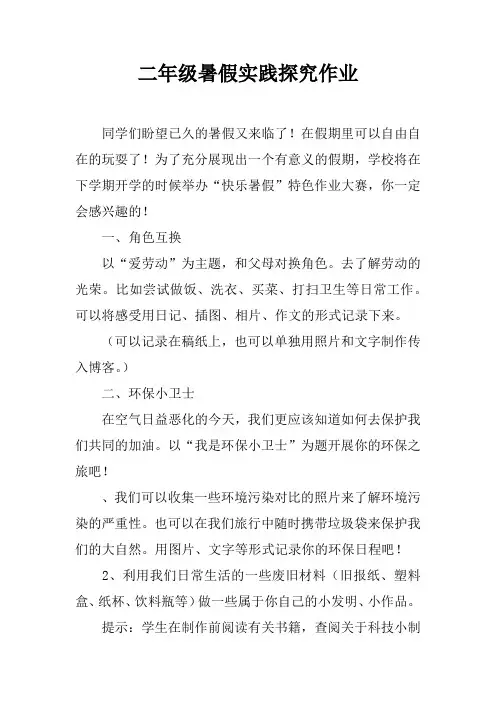 二年级暑假实践探究作业