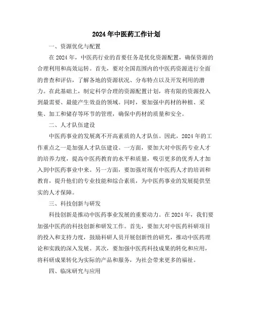 2024年中医药工作计划