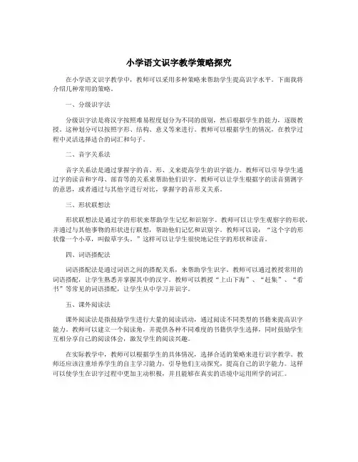 小学语文识字教学策略探究