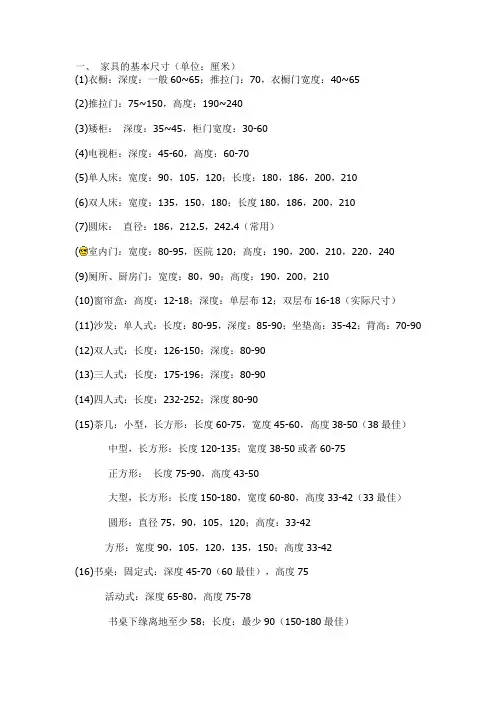 家具基本尺寸查询表