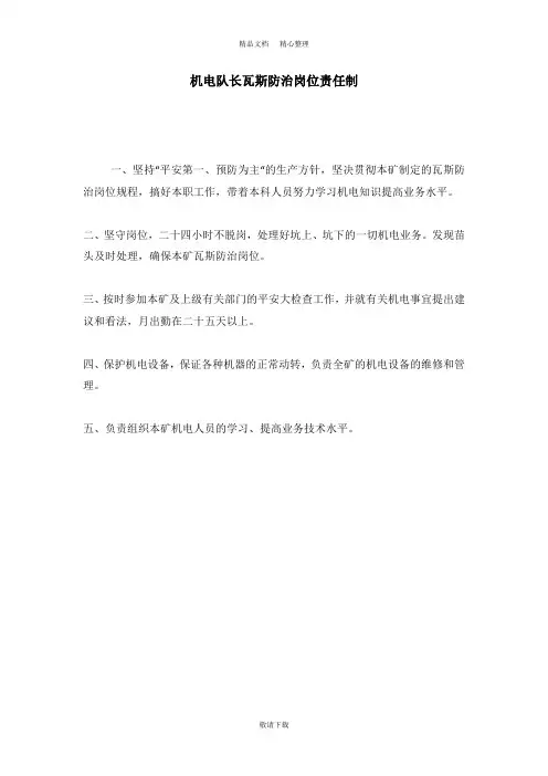 【实用】2021-机电队长瓦斯防治岗位责任制