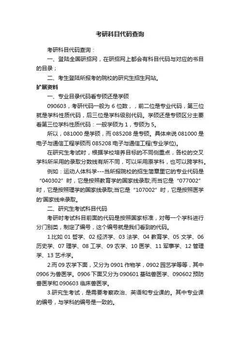 考研科目代码查询