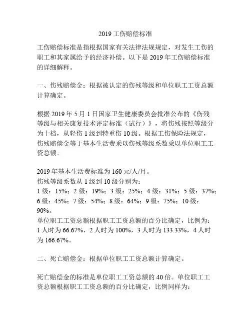 2019工伤赔偿标准