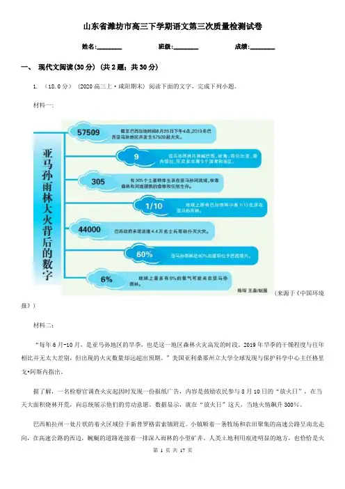 山东省潍坊市高三下学期语文第三次质量检测试卷