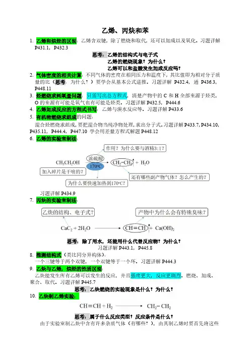 乙烯、乙炔和苯知识点总结