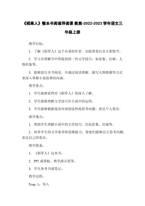 《稻草人》整本书阅读导读课 教案-2022-2023学年语文三年级上册