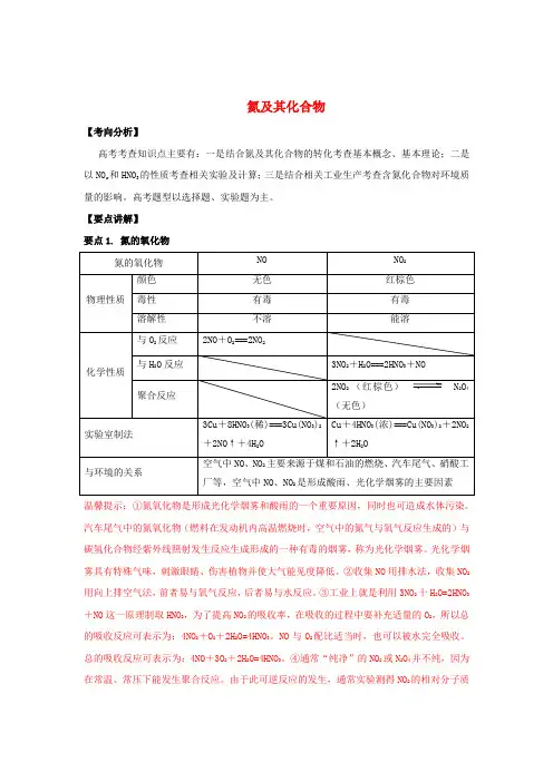 2019高考化学一轮复习 元素化合物 专题7 氮及其化合物