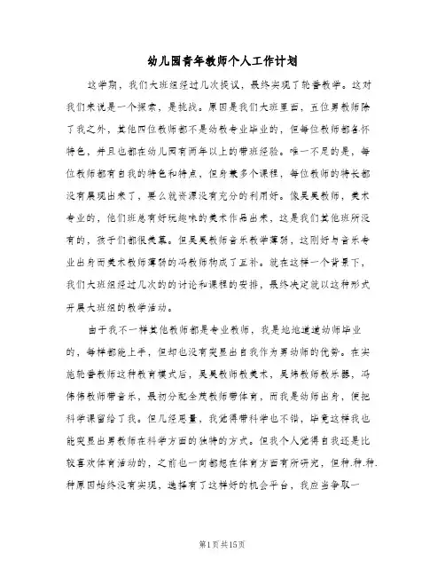 幼儿园青年教师个人工作计划(5篇)