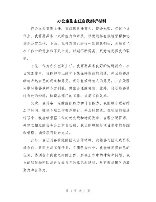 办公室副主任自我剖析材料