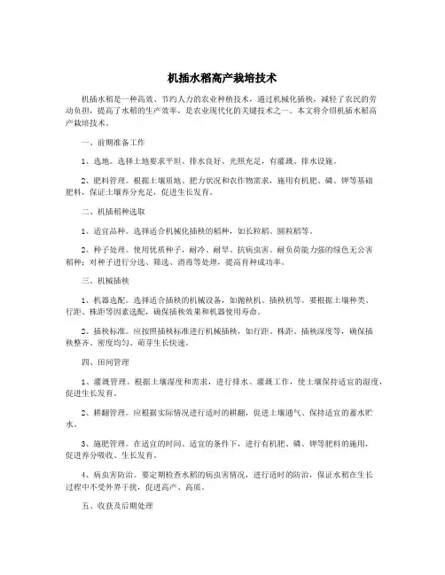 机插水稻高产栽培技术