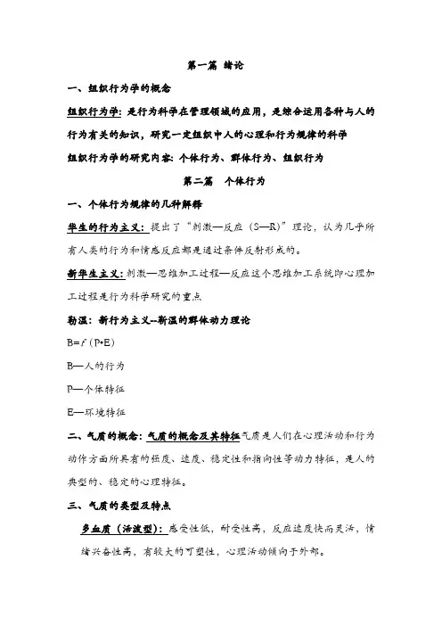 组织行为学复习重点