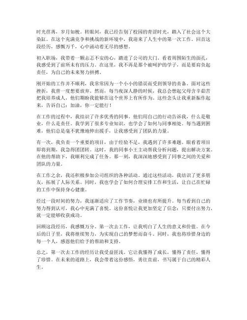 第一次去工作的感想作文