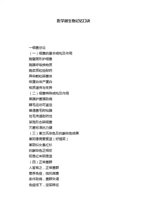 医学微生物记忆口诀