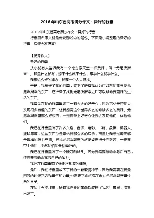 2016年山东省高考满分作文：备好的行囊