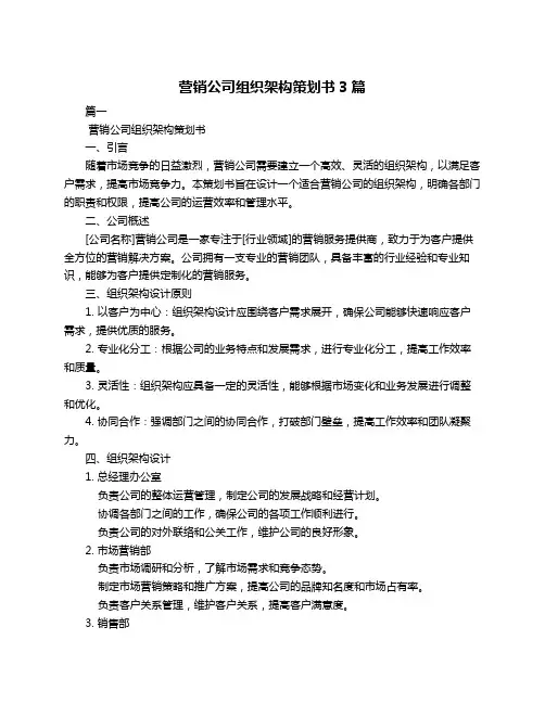 营销公司组织架构策划书3篇